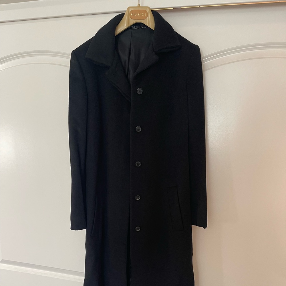 Womens Vintage Black wool jacket 44” long
